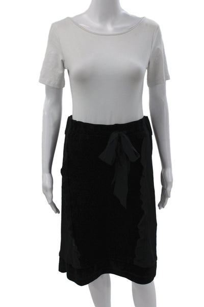 Sonia Rykiel Women Black Straight Pencil Skirt Cotton Knee Length Tie Size L