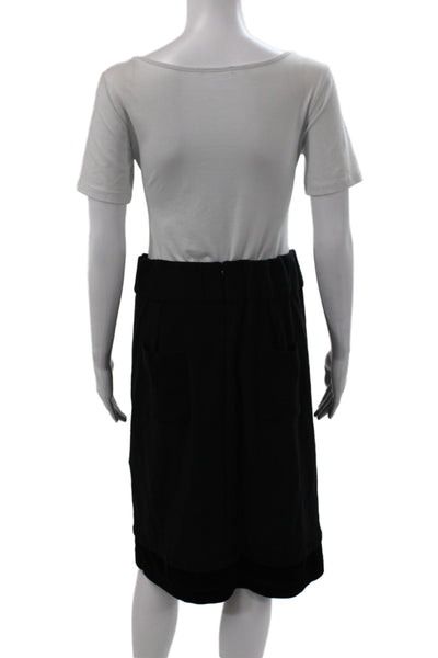Sonia Rykiel Women Black Straight Pencil Skirt Cotton Knee Length Tie Size L
