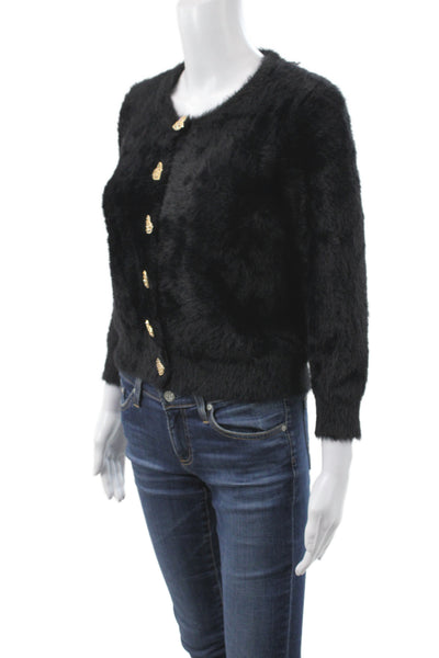 Zara Knit Women Cardigan Black Round Neck Long Sleeve Heart Size S