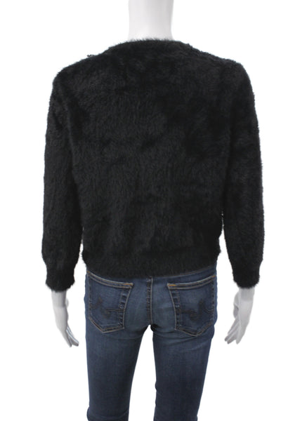 Zara Knit Women Cardigan Black Round Neck Long Sleeve Heart Size S