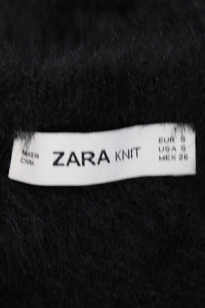 Zara Knit Women Cardigan Black Round Neck Long Sleeve Heart Size S