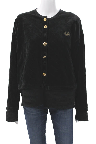 Sonia Rykiel Women Quilted Argyle Black Polyester Jacket Long Sleeve Size S