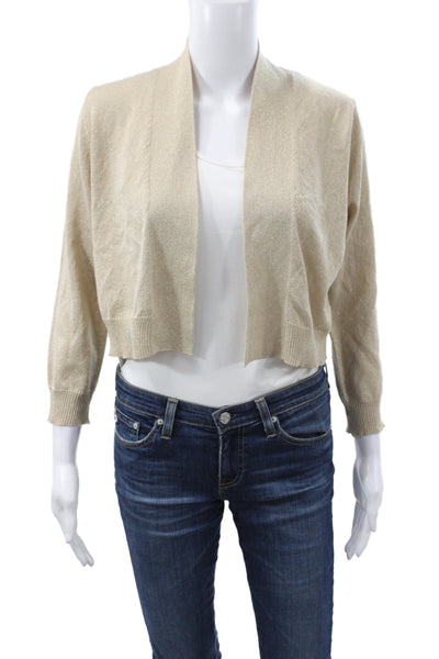 Calvin Klein Women Beige V-Neck Cardigan 3/4 Sleeve Metallic Size M
