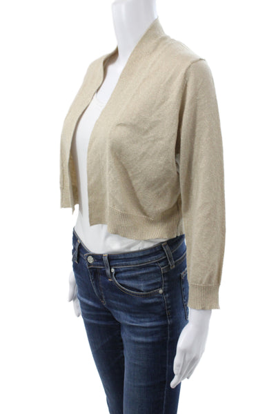 Calvin Klein Women Beige V-Neck Cardigan 3/4 Sleeve Metallic Size M