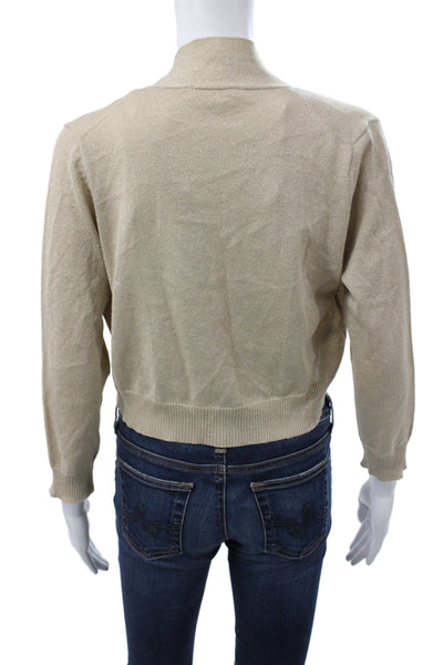 Calvin Klein Women Beige V-Neck Cardigan 3/4 Sleeve Metallic Size M