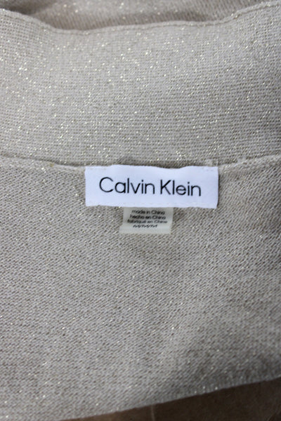 Calvin Klein Women Beige V-Neck Cardigan 3/4 Sleeve Metallic Size M