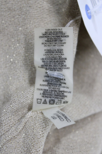 Calvin Klein Women Beige V-Neck Cardigan 3/4 Sleeve Metallic Size M