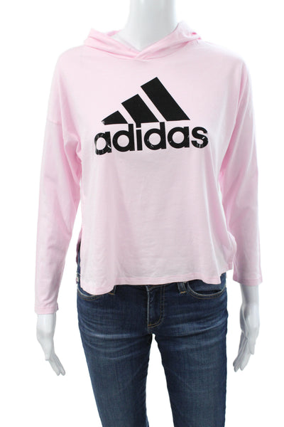 Adidas Womens Pullover Hoodie Pink Crew Neck Cotton Long Sleeve Size M