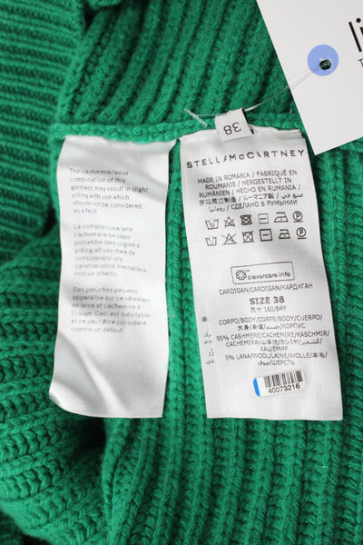 Stella McCartney Womens Green Cashmere V-Neck Cardigan Long Sleeve Size 38