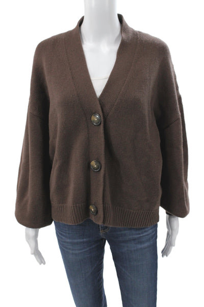 Loulou Studio Women Cardigan V-Neck Long Sleeve Brown 90% Wool Size L