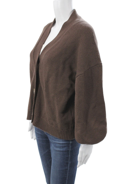 Loulou Studio Women Cardigan V-Neck Long Sleeve Brown 90% Wool Size L