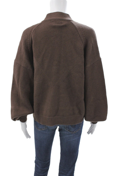 Loulou Studio Women Cardigan V-Neck Long Sleeve Brown 90% Wool Size L