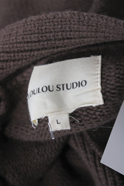 Loulou Studio Women Cardigan V-Neck Long Sleeve Brown 90% Wool Size L