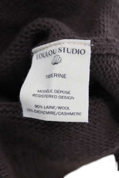 Loulou Studio Women Cardigan V-Neck Long Sleeve Brown 90% Wool Size L