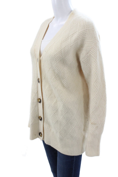 La Ligne Womens Ivory 100% Cashmere Geometric VNeck Cardigan Long Sleeve Size S