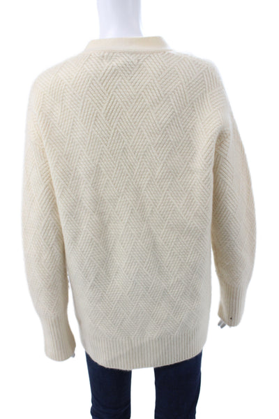 La Ligne Womens Ivory 100% Cashmere Geometric VNeck Cardigan Long Sleeve Size S