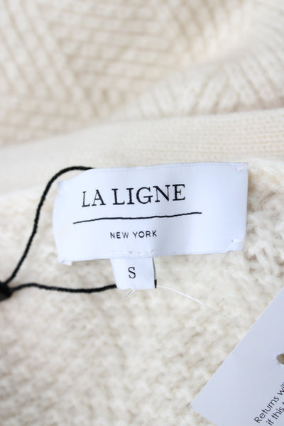 La Ligne Womens Ivory 100% Cashmere Geometric VNeck Cardigan Long Sleeve Size S