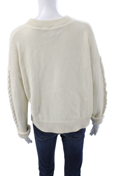 La Ligne Women Pullover Ivory Cotton Crew Neck Long Sleeve Size S