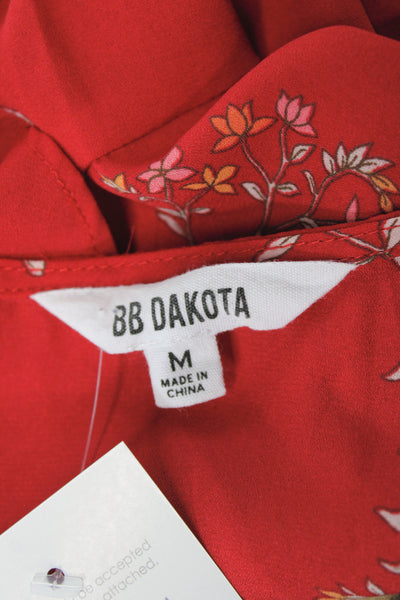 BB Dakota Womens Tunic Red Floral Button 3/4 Sleeve Round Neck Size M