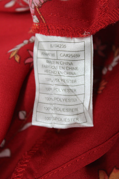 BB Dakota Womens Tunic Red Floral Button 3/4 Sleeve Round Neck Size M