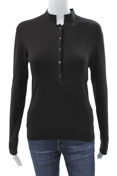Boss Hugo Boss Womens Henley Sweater Black Mock Neck Long Sleeve Size M