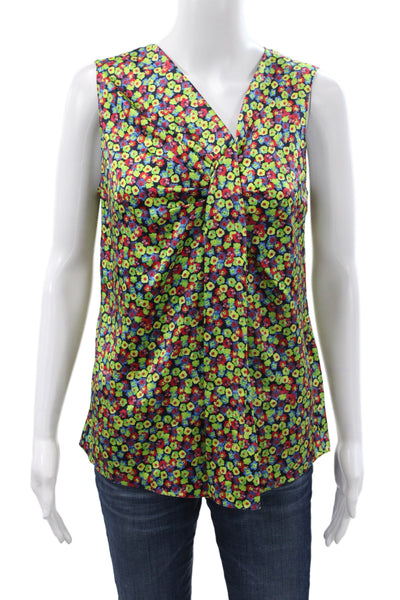 Elie Tahari Women Floral Silk V Neck Sleeveless Basic Blouse Multicolor Size S