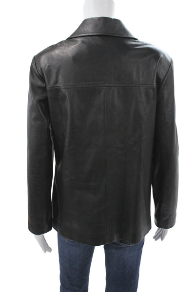 St. John Womens Pea Coat Leather Black Button Petite Size S