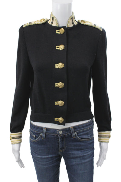 St. John Collection By Marie Gray Womens Military Jacket Black Wool Size S