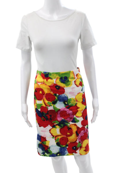 Carmen Marc Valvo Women Multicolor Floral Pencil Mini Skirt Size M