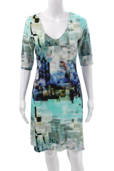 Julia Jordan Womens Sheath Multicolor V-Neck 3/4 Sleeve Knee Dress Size S