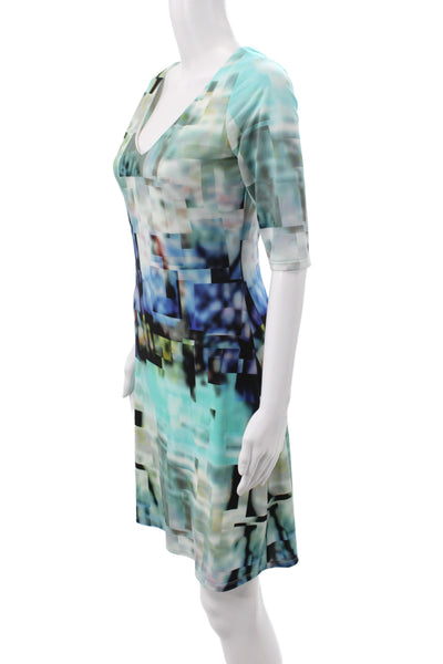 Julia Jordan Womens Sheath Multicolor V-Neck 3/4 Sleeve Knee Dress Size S