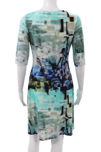 Julia Jordan Womens Sheath Multicolor V-Neck 3/4 Sleeve Knee Dress Size S
