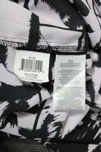 BCBGMAXAZRIA Womens Shift Dress Black Geometric Short Sleeve Round Neck Size M