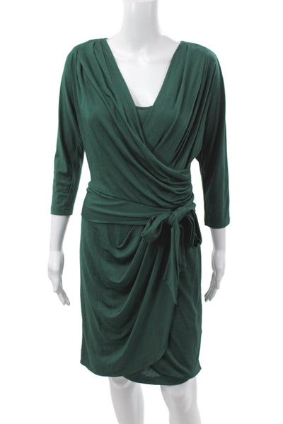 Suzi Chin for Maggy Boutique Women Green Wrap Dress V-Neck Size 4