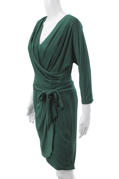Suzi Chin for Maggy Boutique Women Green Wrap Dress V-Neck Size 4
