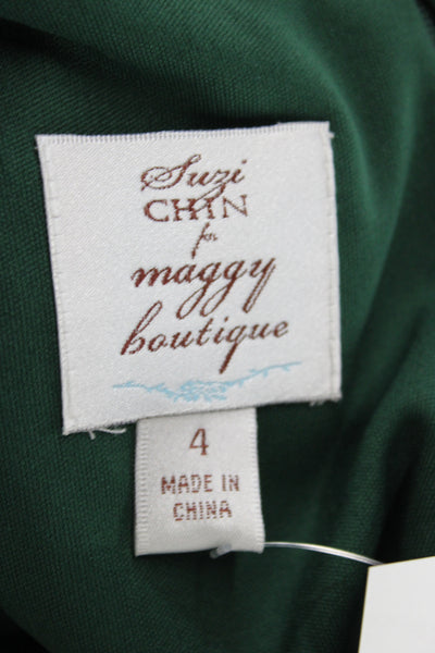 Suzi Chin for Maggy Boutique Women Green Wrap Dress V-Neck Size 4