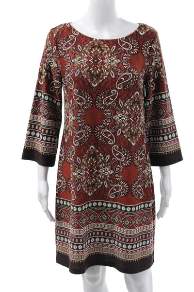 En Focus Studio Women Shift Dress Multi Paisley Scoop Neck 3/4 Sleeve Size 6