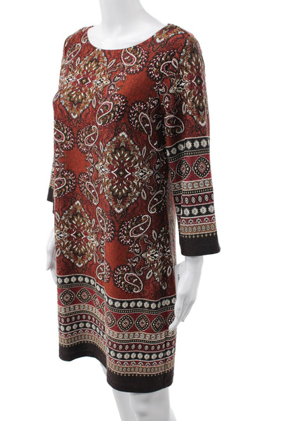 En Focus Studio Women Shift Dress Multi Paisley Scoop Neck 3/4 Sleeve Size 6