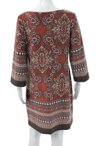 En Focus Studio Women Shift Dress Multi Paisley Scoop Neck 3/4 Sleeve Size 6