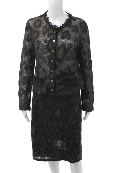 Marccain Women Skirt Suit Black Mohair Animal Print Knee Length Size 8