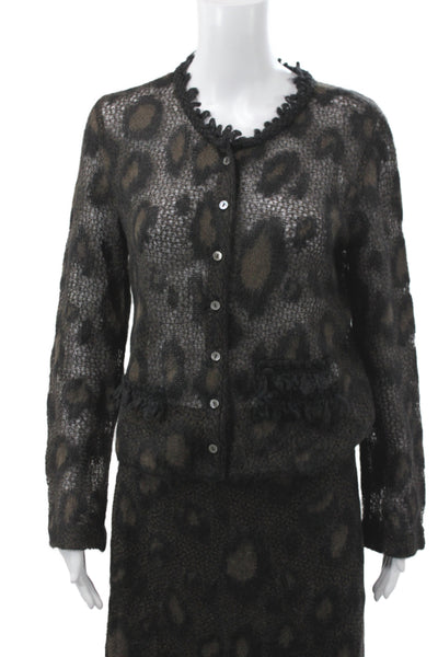 Marccain Women Skirt Suit Black Mohair Animal Print Knee Length Size 8
