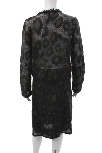 Marccain Women Skirt Suit Black Mohair Animal Print Knee Length Size 8
