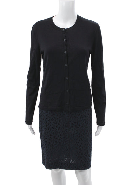 Marccain Women Set Black Animal Print Cotton Knee Skirt Long Sleeve Size 10