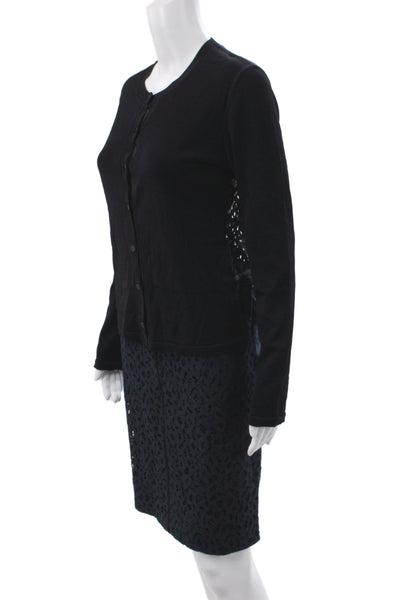 Marccain Women Set Black Animal Print Cotton Knee Skirt Long Sleeve Size 10