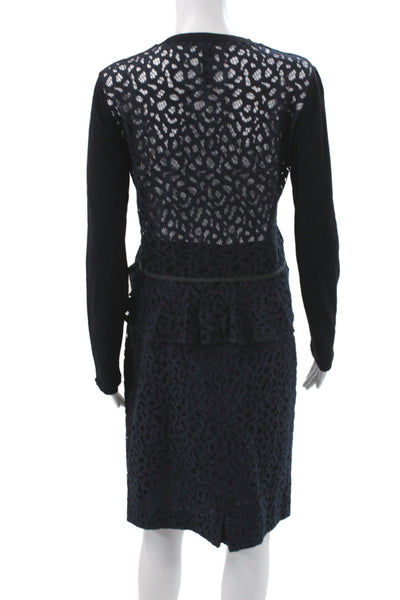 Marccain Women Set Black Animal Print Cotton Knee Skirt Long Sleeve Size 10