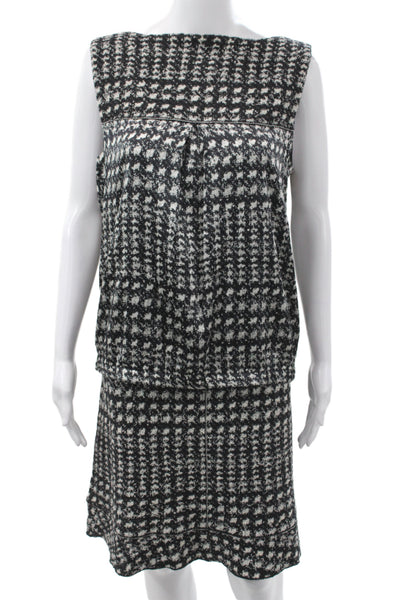 Marccain Women Houndstooth Shift Set Black Wool Boat Neck Knee Size 12