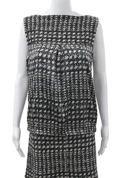 Marccain Women Houndstooth Shift Set Black Wool Boat Neck Knee Size 12
