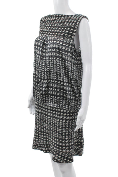 Marccain Women Houndstooth Shift Set Black Wool Boat Neck Knee Size 12