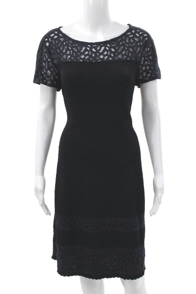 Marccain Womens Black Sheath Dress Short Sleeve Round Neck Knee Length Size 8