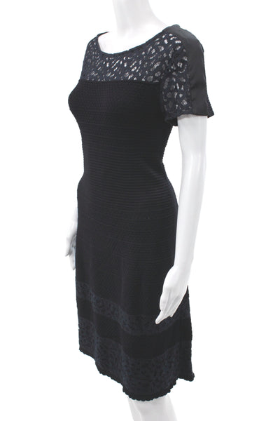 Marccain Womens Black Sheath Dress Short Sleeve Round Neck Knee Length Size 8